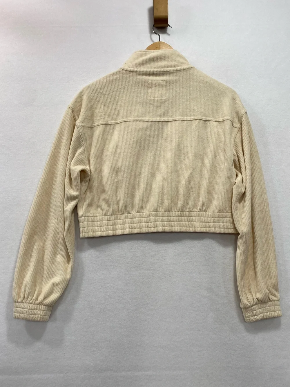 Aerie Cream Cropped Corduroy Zip Up Jacket XS Utility Mock Neck Fall Staple